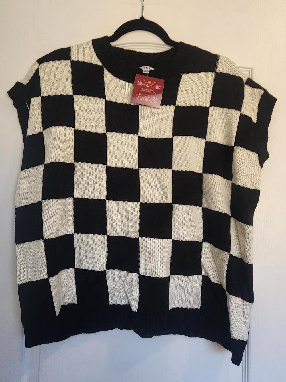 Blakeley Designs Checkerboard Knit Sleeveless Sweater - Black & Cream L/XL BNWT